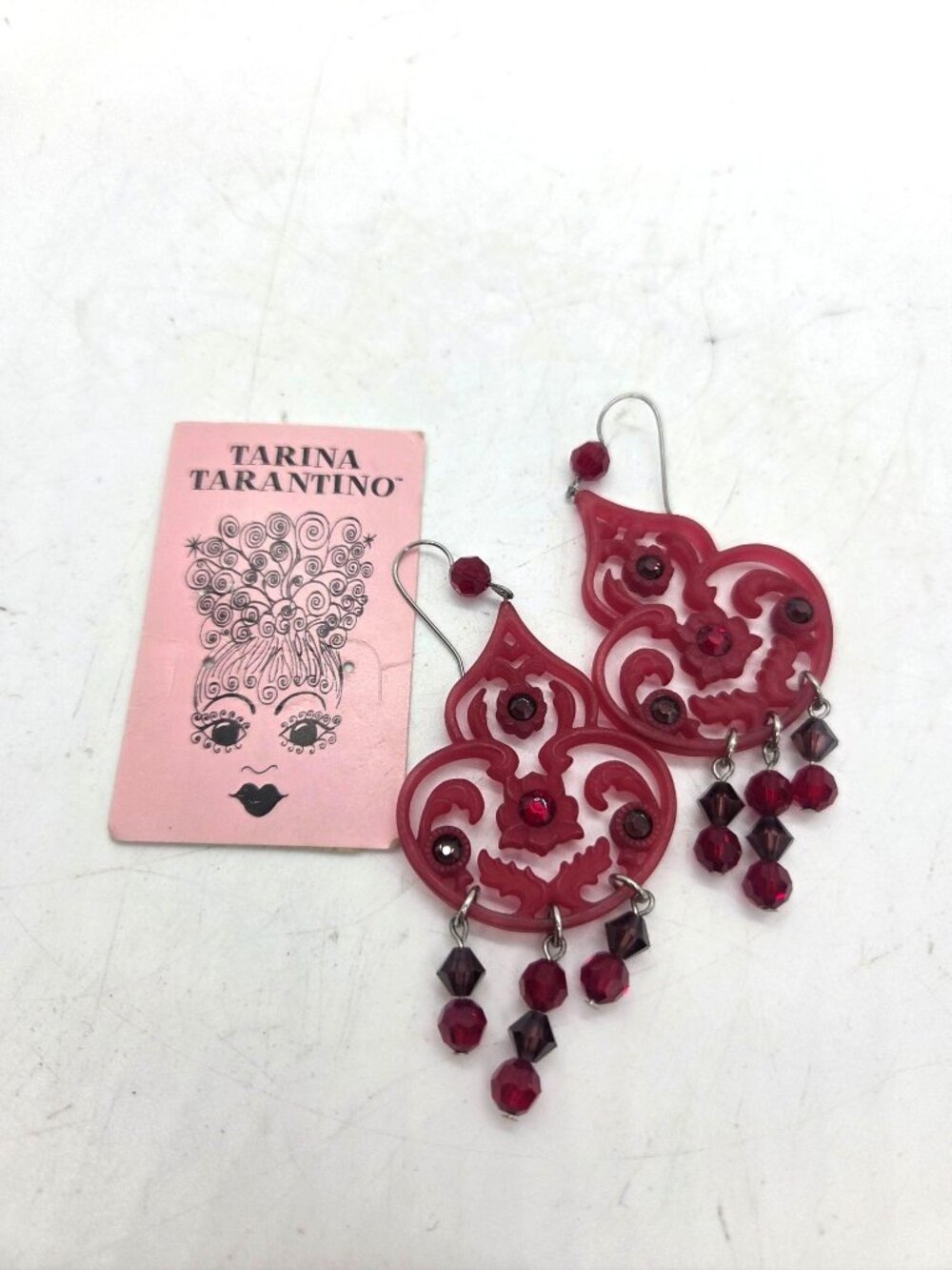 Tarina Tarantino Red Filigree Chandelier Earrings Beaded Drops Light Jewelry